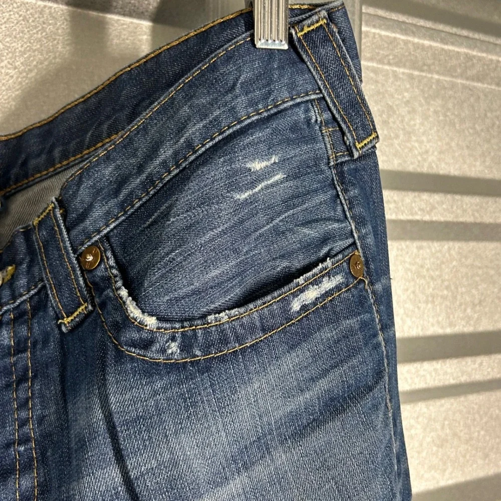 True Religion Joey Jeans Mens 32 Blue Denim Raw Hem Y2K Streetwear Made in USA
